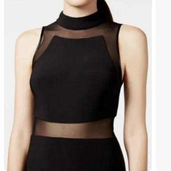 Betsy & Adam Elegant Sleeveless Mock Neck Illusion Gown w/ Train Hem - Size 10 - Picture 2 of 13